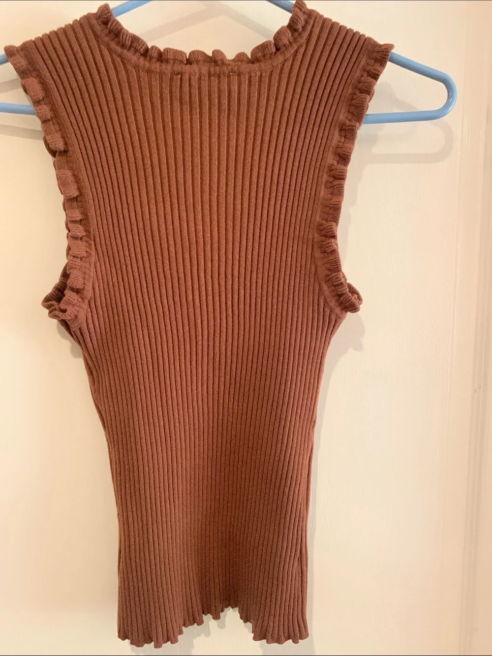 Gilli Chocolate Brown Ribbed Ruffle-Trim Tank - Picture 4 of 5
